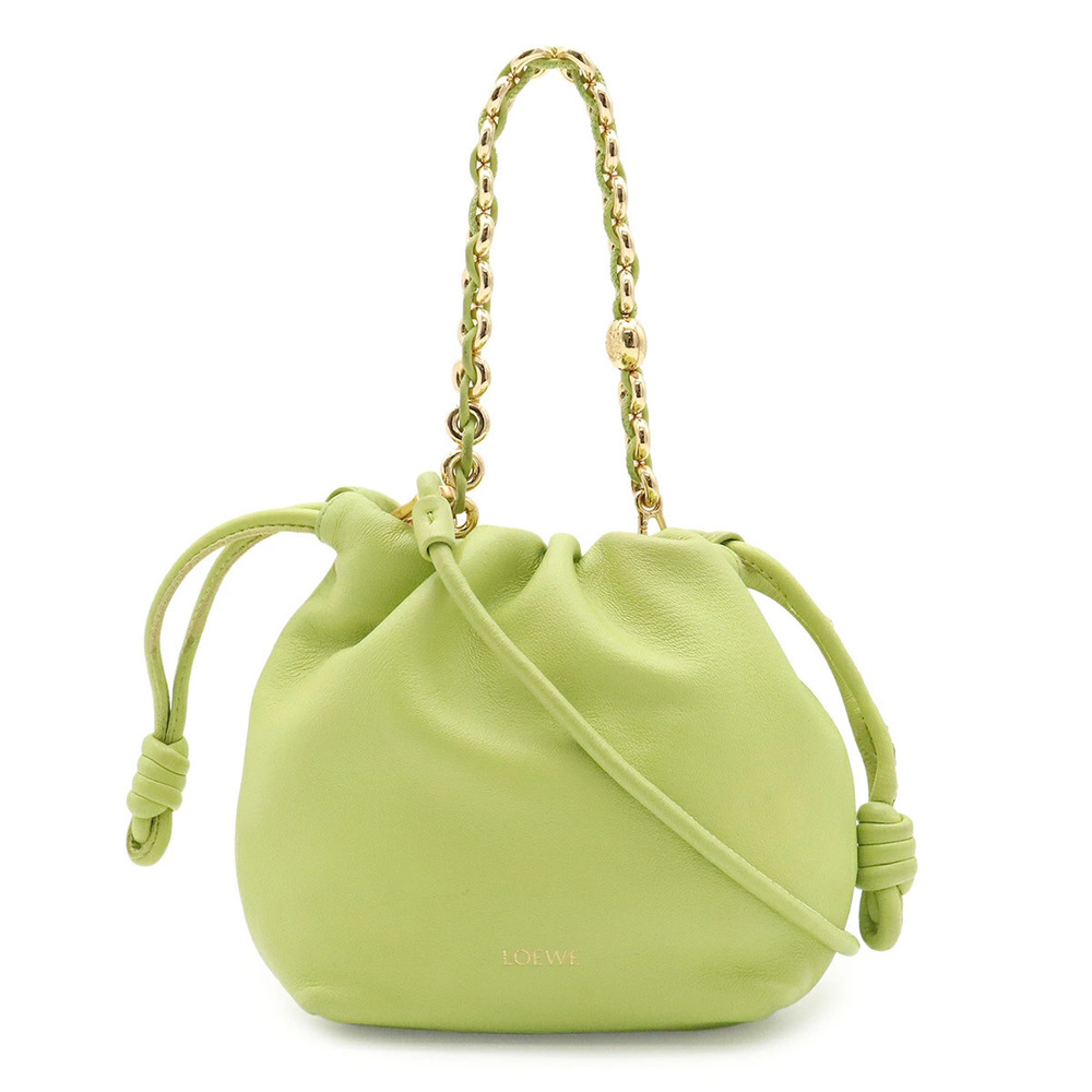 Loewe Flamenco Purse Pouch Drawstring Pouch Melona Shoulder Bag Leather Green